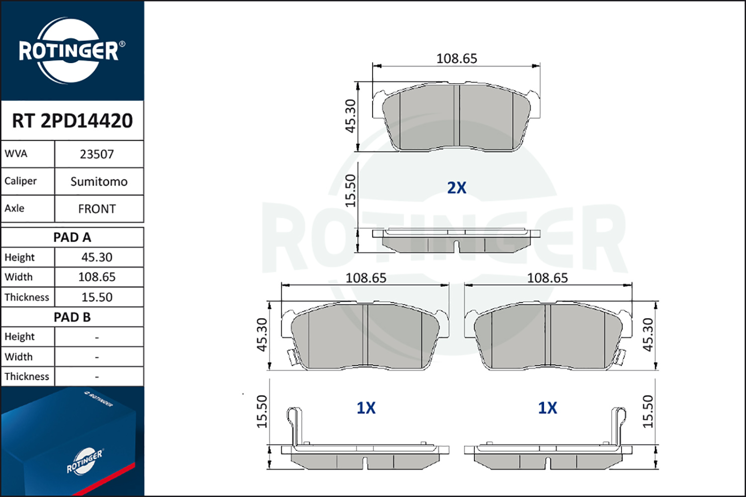 ROTINGER Fékbetét, mind RT2PD14420_ROT